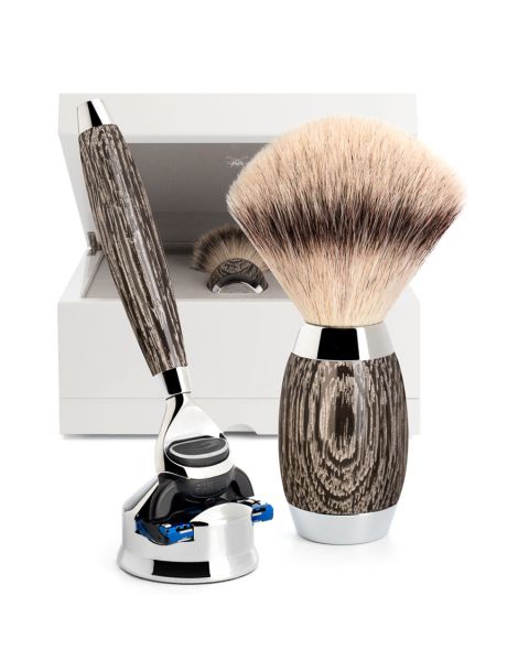 Mühle Rasierset Silvertip Fibre® mit Gillette® Fusion™ Mooreiche und Sterlingsilber